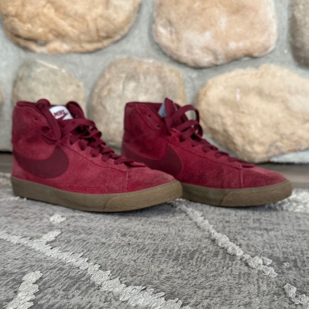Nike Burgundy Suede High-Top Sneakers with Gum Sole
